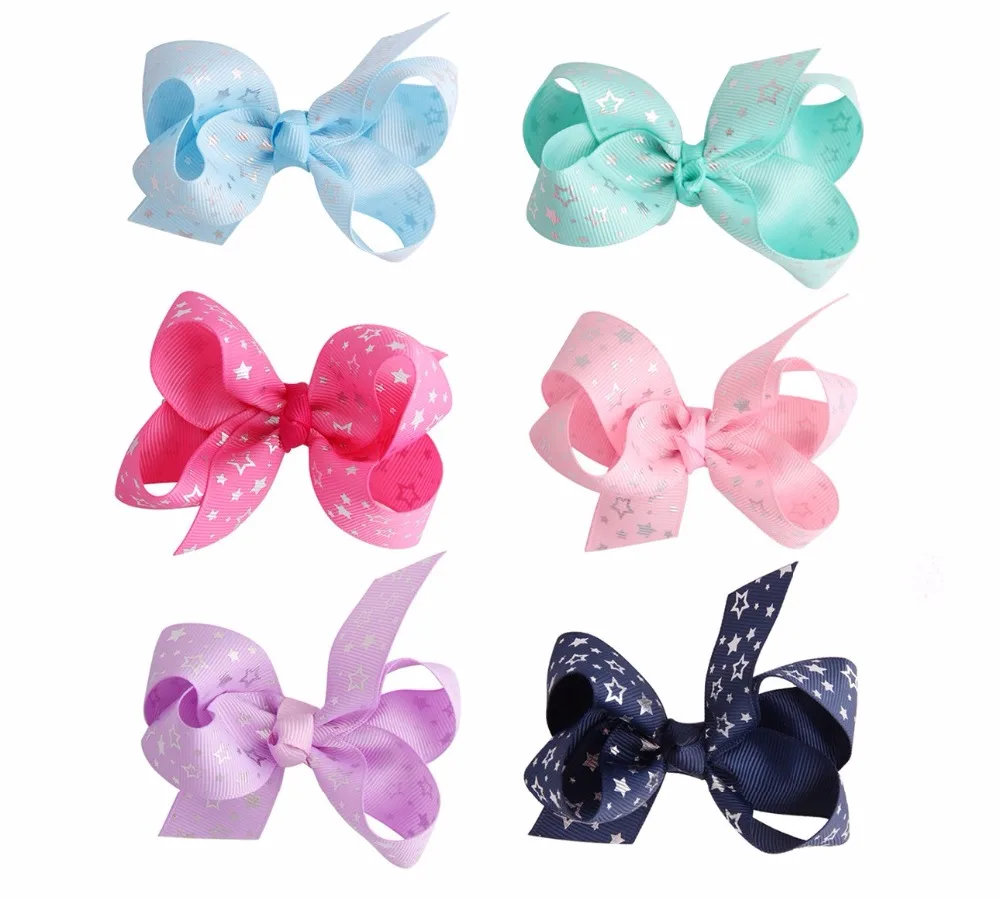 

Boutique ins 24pcs Fashion Cute Glitter Star Bow Hairpins Grosgrain Ribbon Bowknot Hair Clips Princess Headwear Hair Accessories