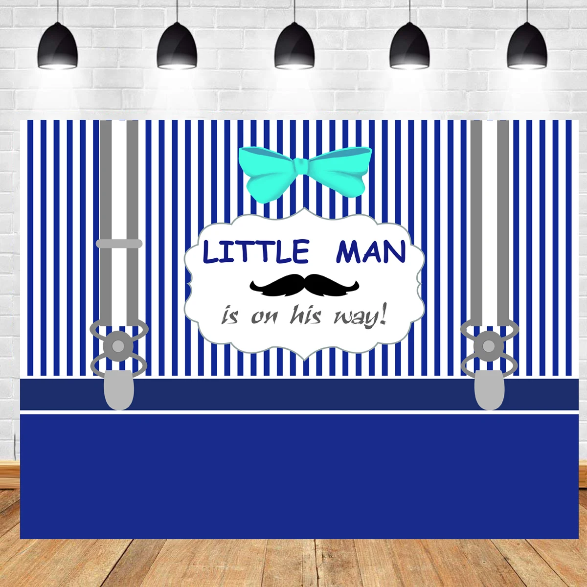 BEIPOTO Little Man Baby Shower Backdrop for Photography Mustache Background Blue  White Stripes Boys Birthday Party Banner HL-10