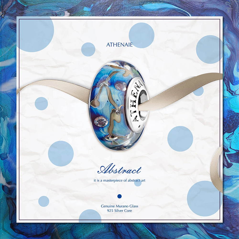 ATHENAIE Genuine Murano Glass 925 Silver Core Stars of Nights Charm Bead Fit European Bracelets Color Blue Christmas DIY Jewelry