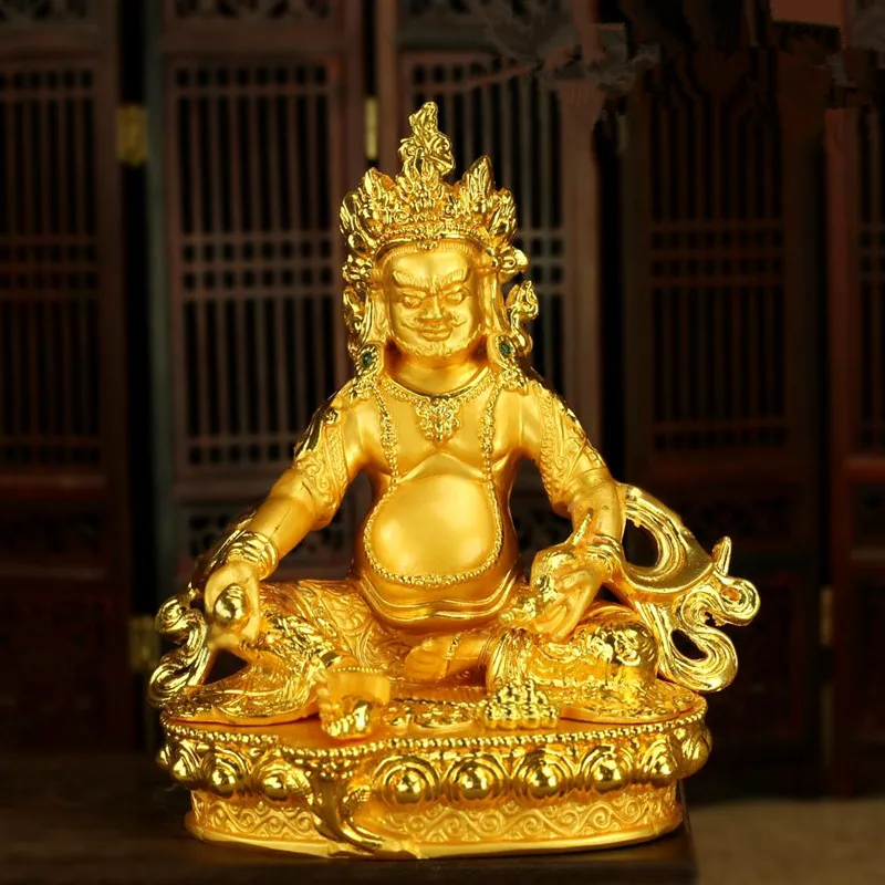 

Buddhist Suppliers Gold Yellow Tsanbala Sculptures, God of Wealth Home Decor Buddha of Fortune