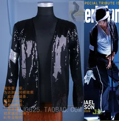 Rare Cosplay Michael Jackson Billie Jean Black Sequine Jacket with Glove Costumes for Adults Halloween