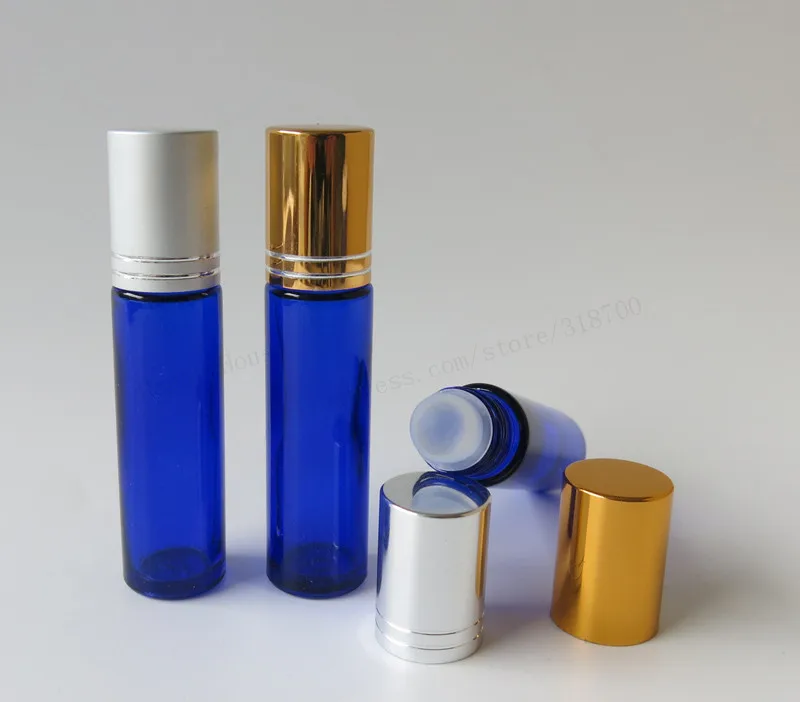 360 x 10ml Refillable Empty blue glass roll on bottle with Gold lids 10cc Portalbe roll-on Container