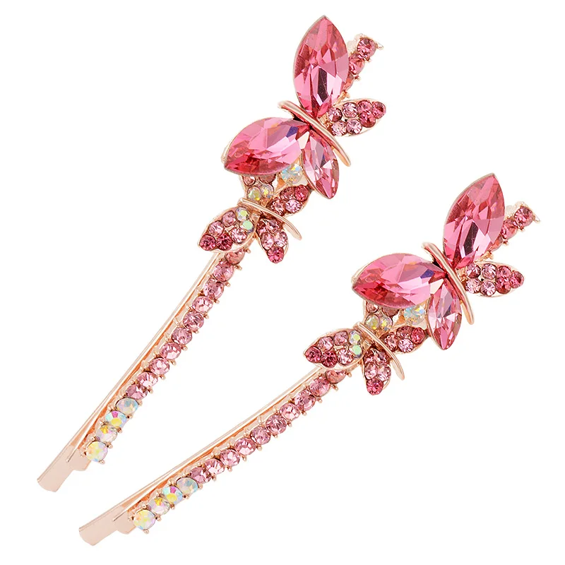 EASYA Hot New Design Double Butterfly Hairpins Jewelry 5 Colors Shiny Rhinestone Crystal Butterfly Barrettes Hair Accessories