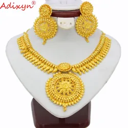 Adixyn Indian Big Heavy Jewelry Sets Gold Color Necklace/Earrings For Women African/Dubai/Arab Wedding Jewelry Gifts N03146