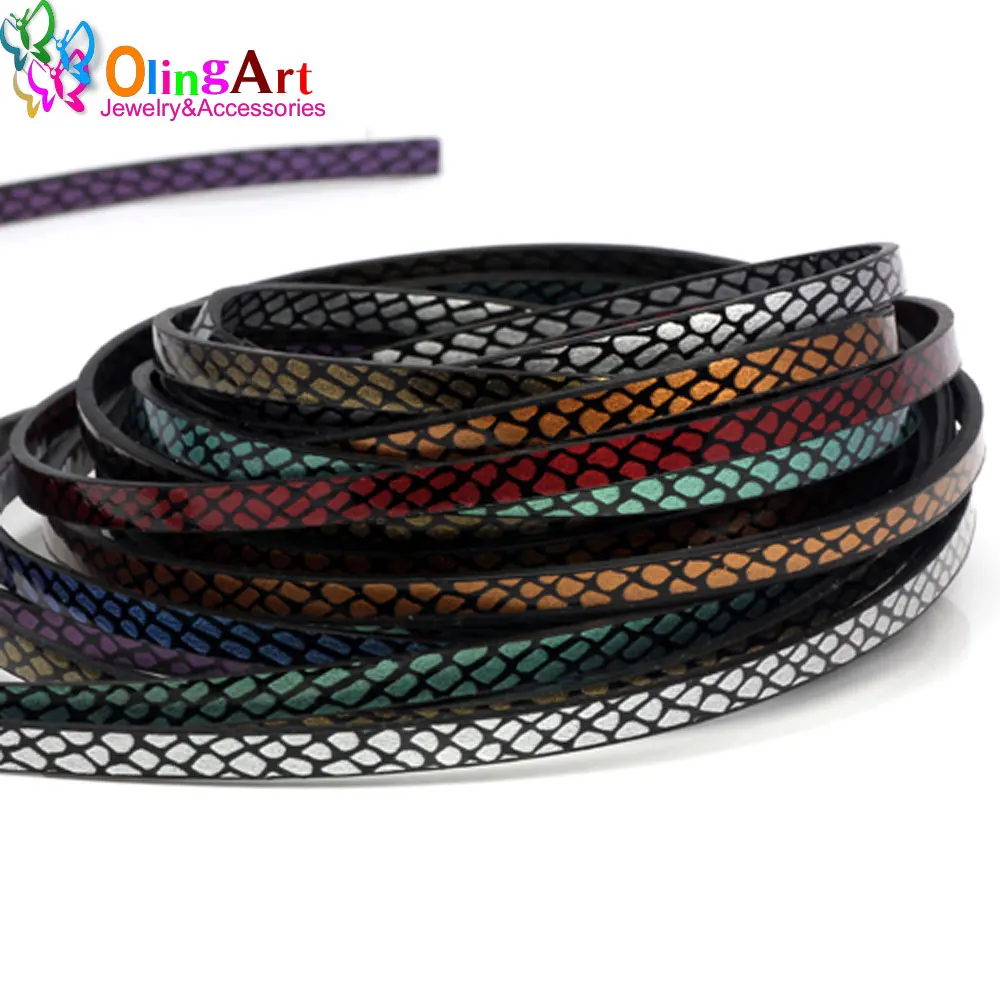 OlingArt The newest 10MM/5MM 1Yard/lot Imitation python pattern Flat PU Leather Cords DIY Bracelet necklace Jewelry making