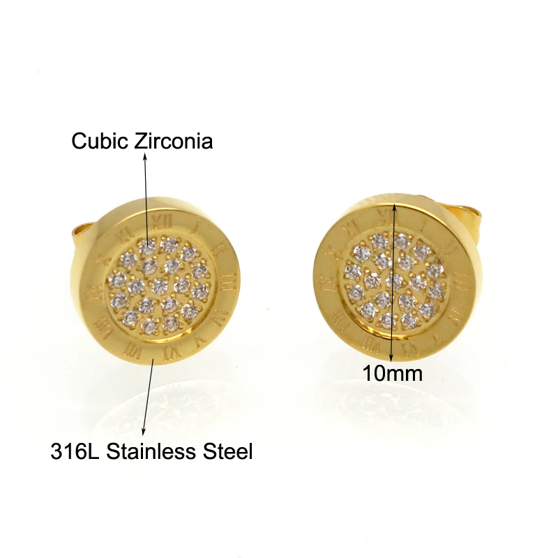 Round Shine AAA Zirconia Earrings For Women Fashion Jewelry Stainless Steel 10MM Diameter Stud Earrings Men brincos Boy Girls