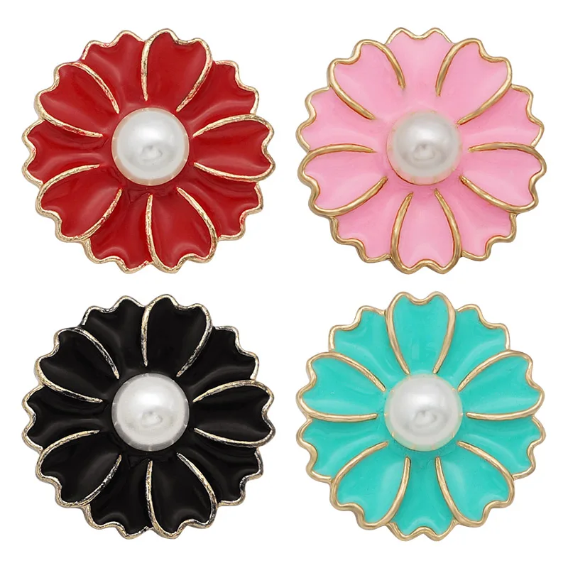 New Beauty Oil Blooming Flowers pearl Golden 20MM Metal snap buttons for DIY 18mm snap jewelry wholesale KZ3363