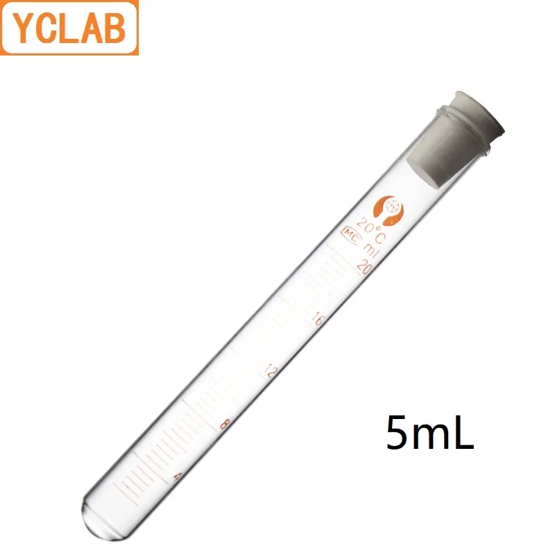 YCLAB 5mL Test Tube Glass with Graduation Rubber or Silica Gel Stopper High Temperature Acid Alkali Resistance