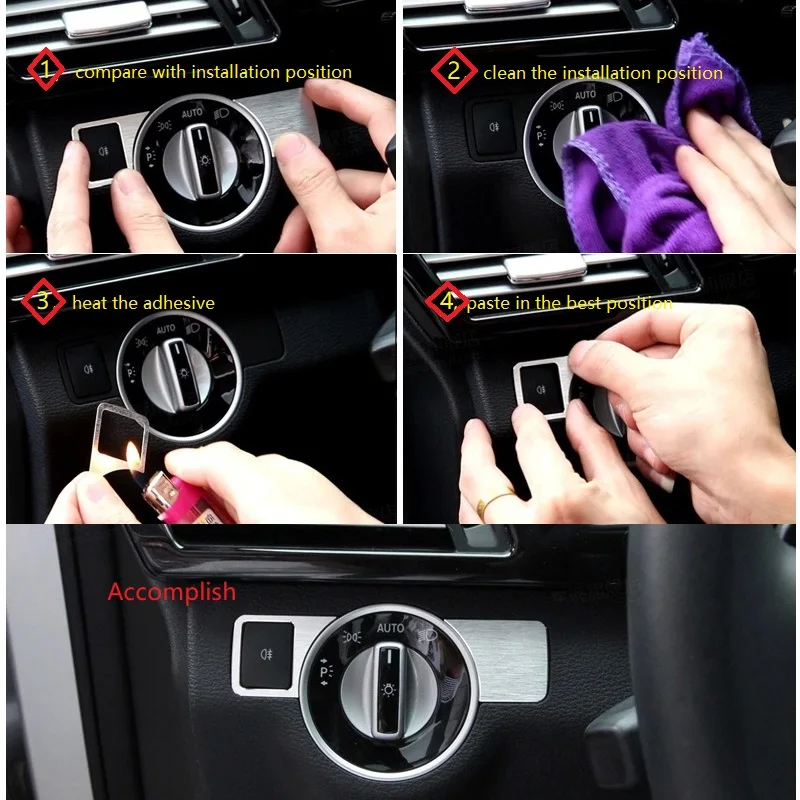 Car Head Light Lamp Switch Cover Sticker Trim For Mercedes Benz A B C E GLK CLA Class C117 W176 W246 W204 W212 X204 X156 W166