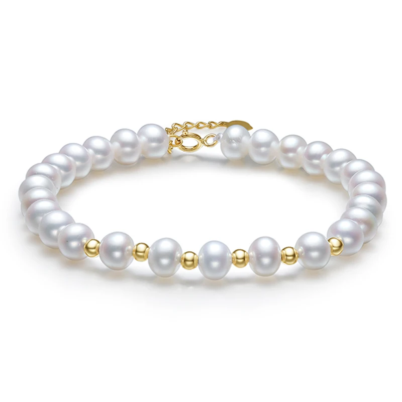 

Sinya Natural freshwater pearls & Au750 gold beads strands bracelet for ladies girls length 16cm 17cm 18cm optional