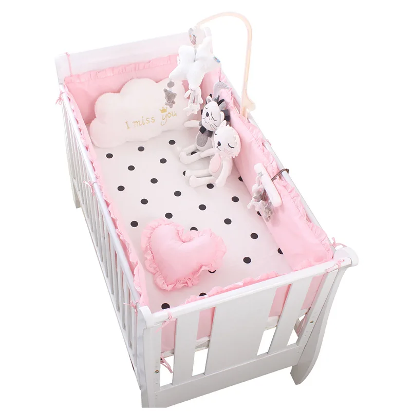 Princess Pink 100% Cotton Baby Bedding Set Newborn Baby Crib Bedding Set for Girls Boys Washable Cot Bed Linen 4 Bumpers+1 Sheet