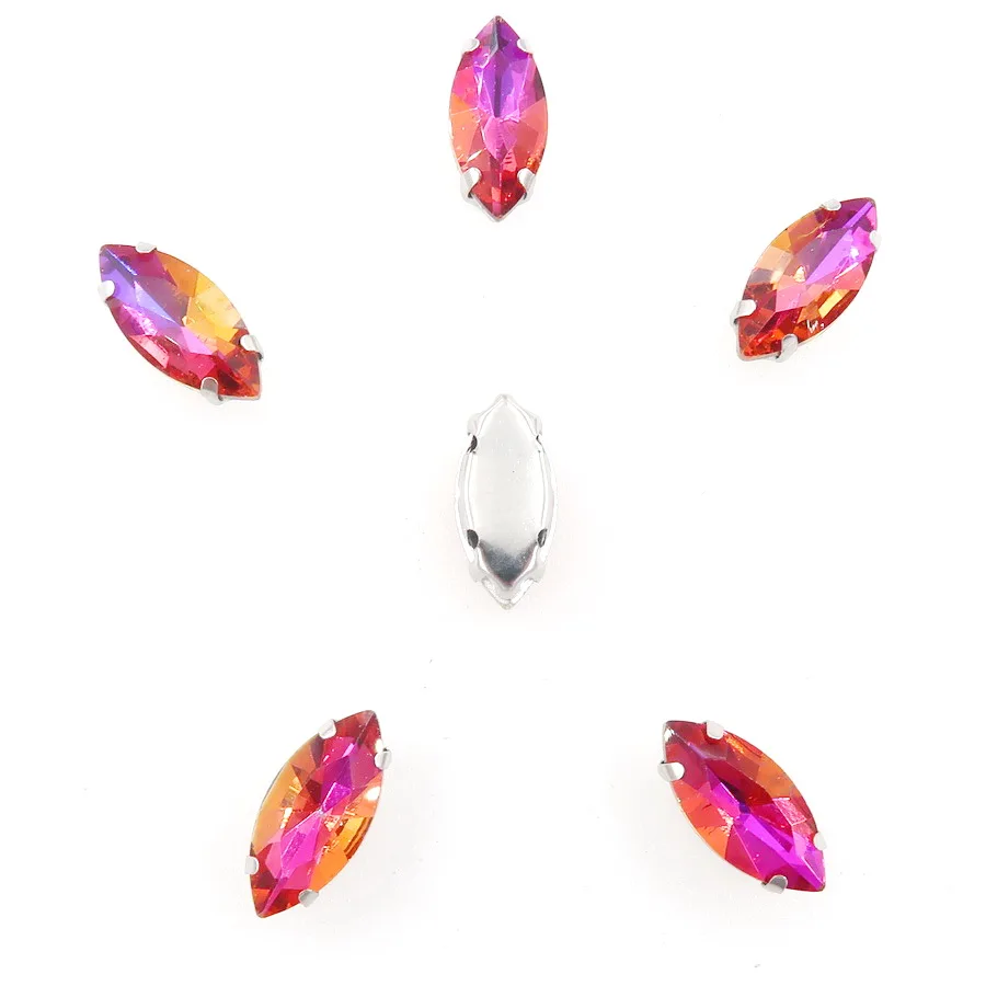Navette-förmige Silberkrallenfassungen, 20 Stück, Regenbogen- & Jelly-Candy-AB-Farben, Glaskristall, 7*15mm, zum Aufnähen, Strass für Taschen, DIY-Verzierung – Detail 8