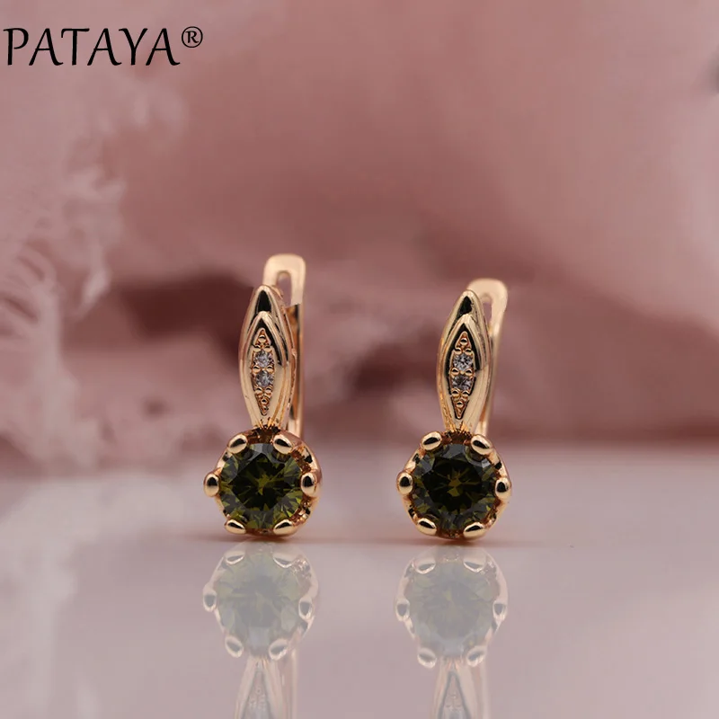 PATAYA 328 Anniversary 585 Rose Gold Color Olive Round Tricolor Natural Zircon Dangle Earrings Women Wedding Party Fine Jewelry