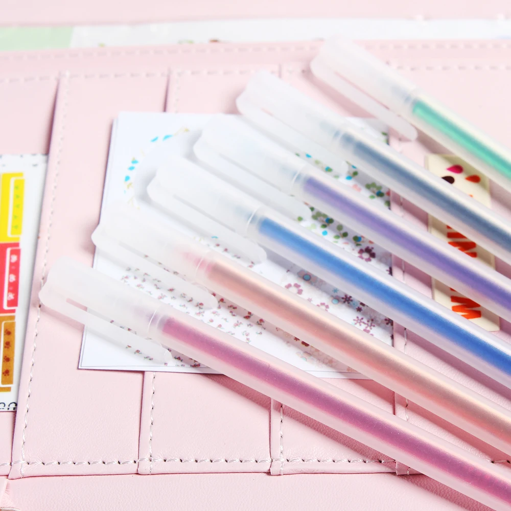 Cute colorful  office school student gel pen stationery,fine classic Transparent plastic colored gel pens,6 colors