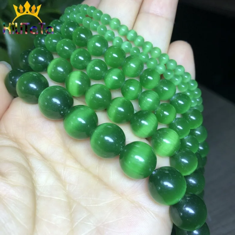 4-12mm AAA Dark Green Cat Eye Beads High Quality Smooth Round Loose Beads For Jewelry Making Opal Stone DIY Charm Bracelets 15\