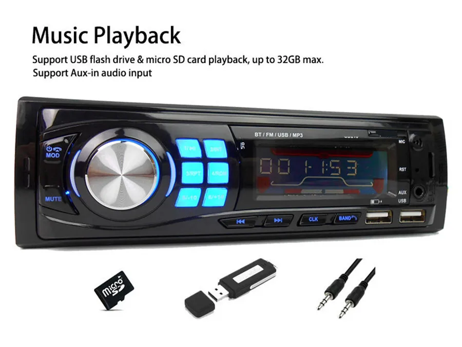 1DIN BT Car Stereo Car Radio Audio Auto MP3 Player Bluetooth Handsfree In-dash Double USB + DAB Radio Signal Receiver Antenna