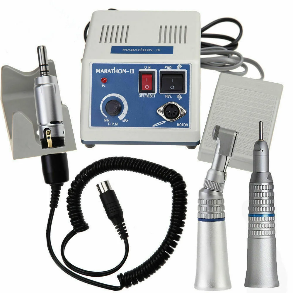 Dental Lab E-TYPE micromotor polish hand piece with contra angle & straight handpiece SEAYANG MARATHON 3 + Electric Motor