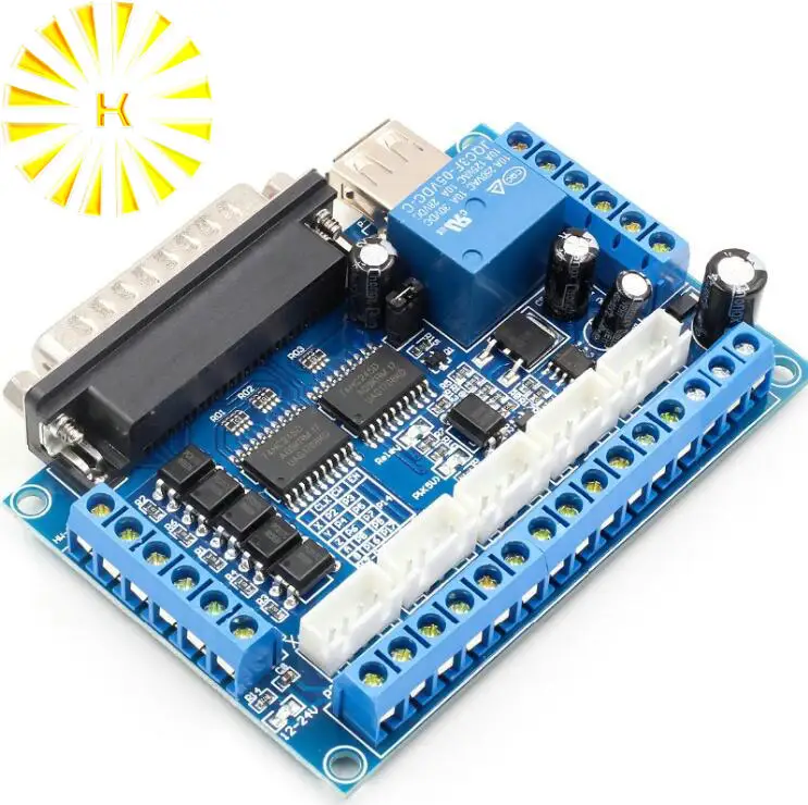 1pcs MACH3 engraving machine CNC 5 axis stepper motor driver interface board with optocoupler isolation blue board + USB cable