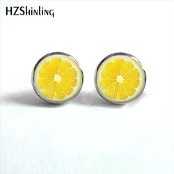 NES-0099 Lemon Slice Earrings Cherry Ear Studs Red  Stud Earring Fruits Jewelry Glass Cabochon Earrings Handmade HZ4