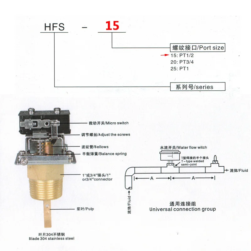 Paddle Water Pump Flow Switch Water flow switch HFS-25 HFS-20 HFS-15 1\