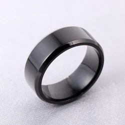 MOREDEAR 8mm Bright Polish Black Color Titanium Ring For Men