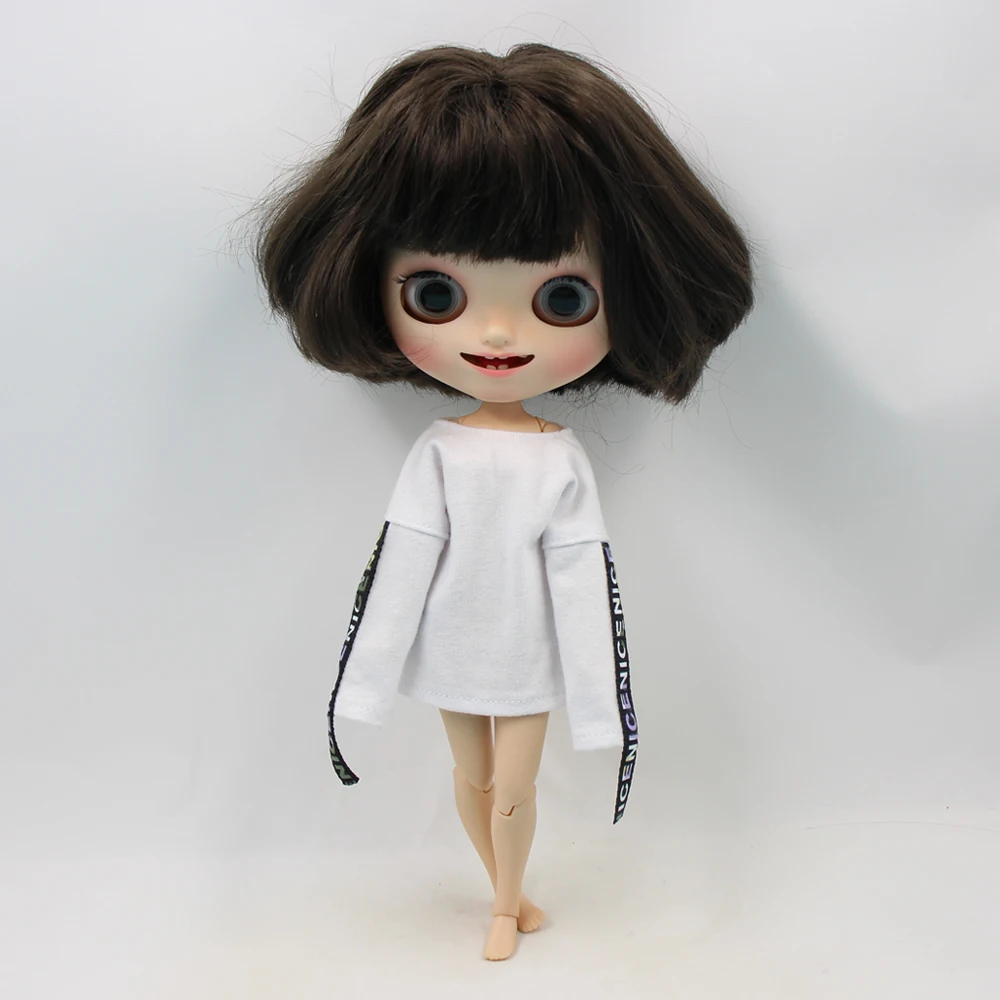 DBS Clothes for Blyth icy doll Oversize long-sleeved Shirt hipop style suit for the 1/6 ICY bjd black and white girl boy gift