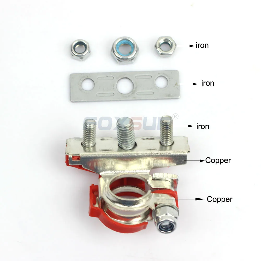 FOXSUR Car Automotive Battery Connector Top-Post Battery Cable Terminal with M6 M8 Screw Positive Negative Clamp Connector 1 set