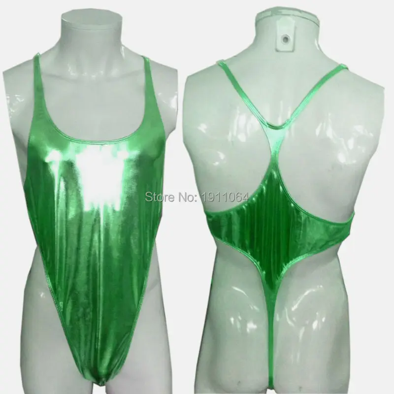 Mens G6283 Shiny bodysuit Thong Leotard Coated Metallic High Cut Racer Back