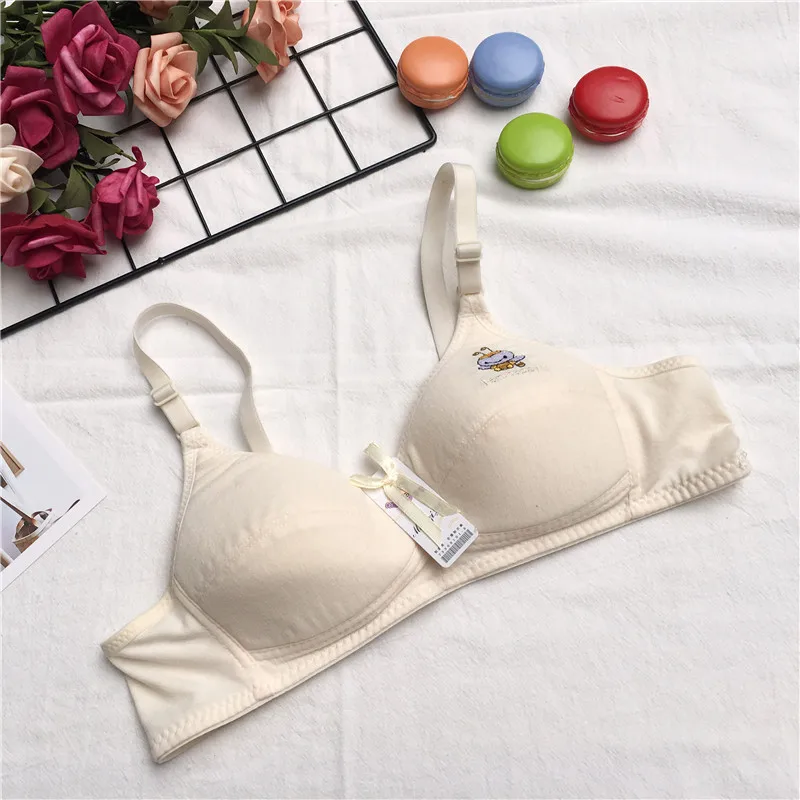 New Young Thin Cup Bras Women Bra Solid Cotton Bra Comfortable Wire Free Underwear Cute Embroidery Developmental Girl Bra