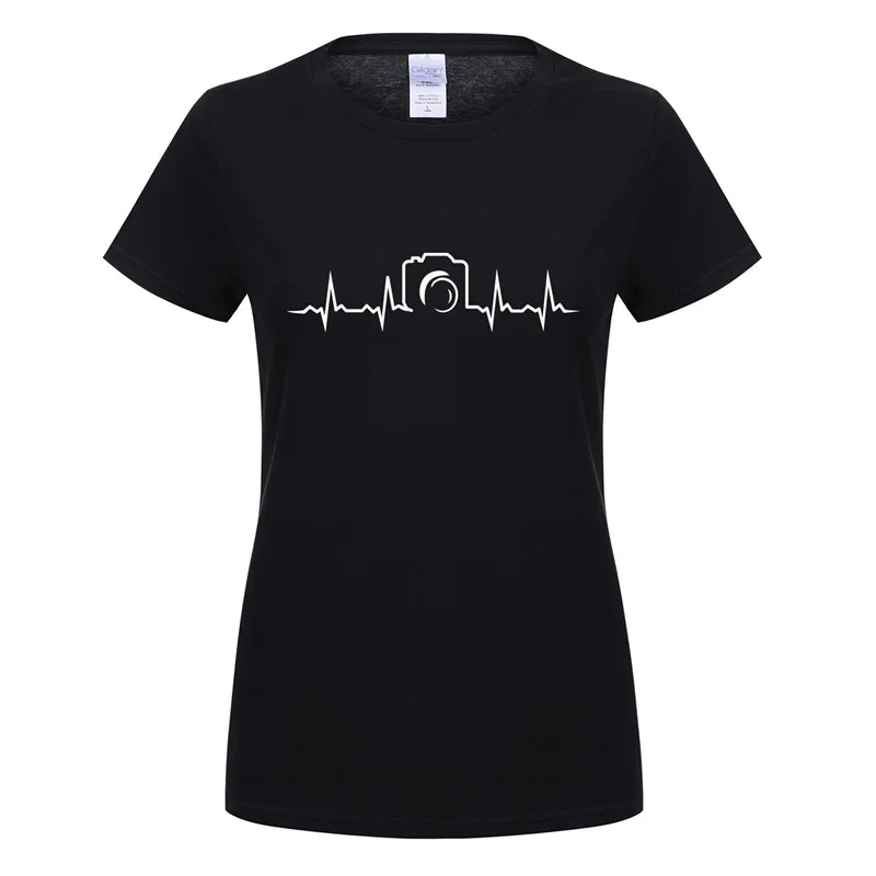 Summer Heartbeat of Camera Women T Shirt Funny Printed Short Sleeve Cotton Photographer Girl T-shirts Female Tee Tops OT-605