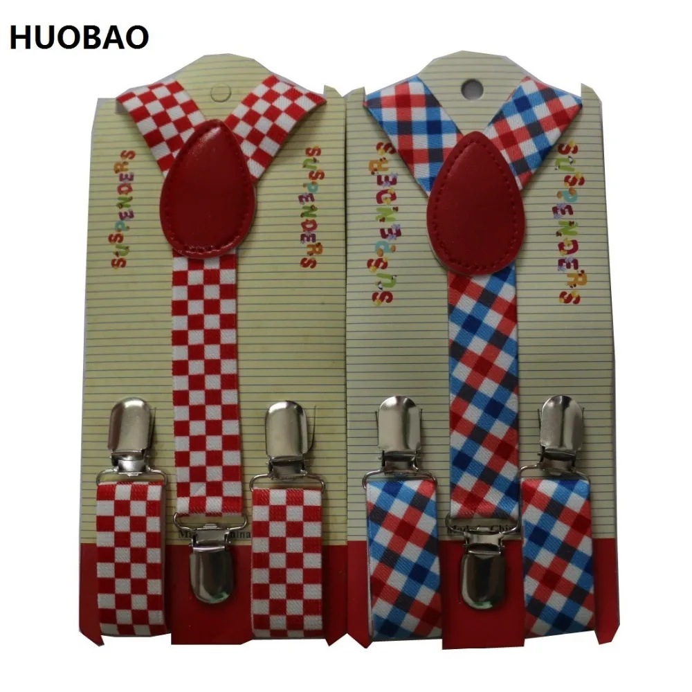 HUOBAO 2019 Nieuw Cute Kids Waggel Clip Op Verstelbare Mode Plaid Bretels Bretels Voor Baby Jongens En Meisjes