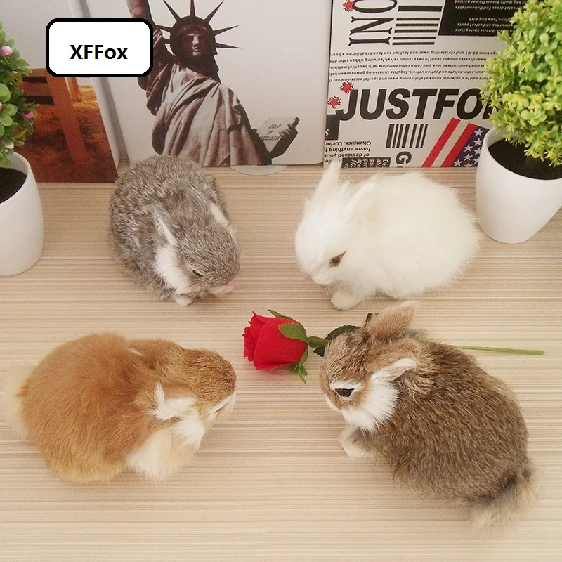 4 pieces a set real life small rabbit models plastic&furs cute rabbit dolls gift about 13x7x10cm xf1958