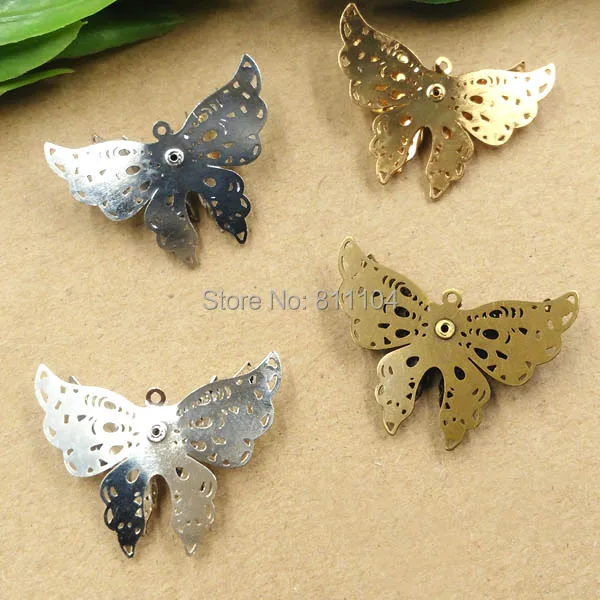 25x35mm Multi-color Plated Brass Metal Blank Filigree Butterfly Links Wraps Connectors Jewelry DIY Findings Connectors