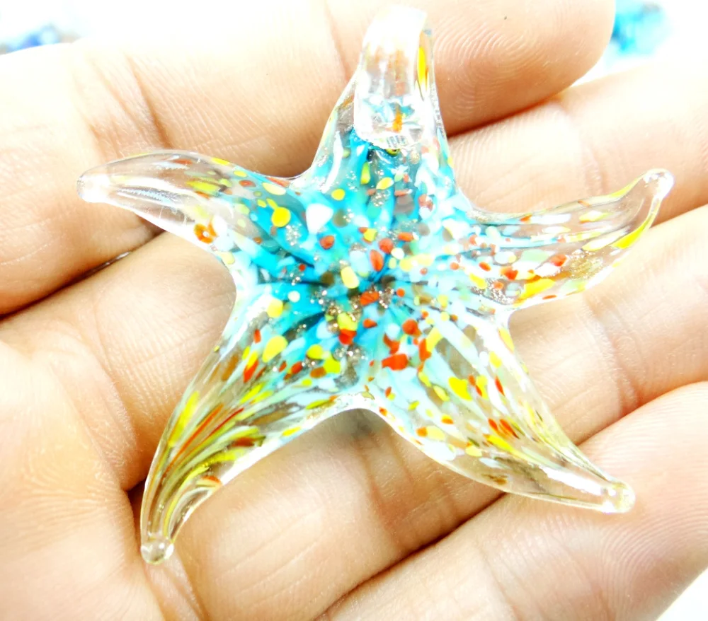 46*50MM Multi-Color Liuli Coloured Glaze Glass starfish Pendant necklace LOOSE BEADS P85