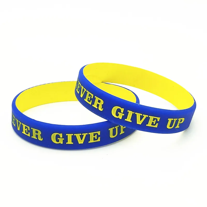 1PC Never Give Up Silicone Bracelets&Bangles Blue Yellow Sporty Never Give Up Stay Focus Rubber Wristbands Men Women Gifts SH298