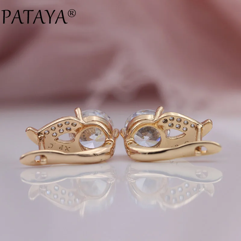 PATAYA New Arrivals 585 Rose Gold Color Flame Type Micro-wax Inlay Natural Zircon Big Dangle Earrings Women Wedding Cute Jewelry