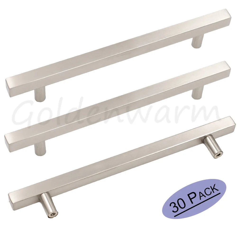 Drawer Pulls Kitchen Cabinet Door knobs Brushed Nickel Stainless Steel Kitchen Hardware Square T Bar Drawer Pulls 30 Pieces