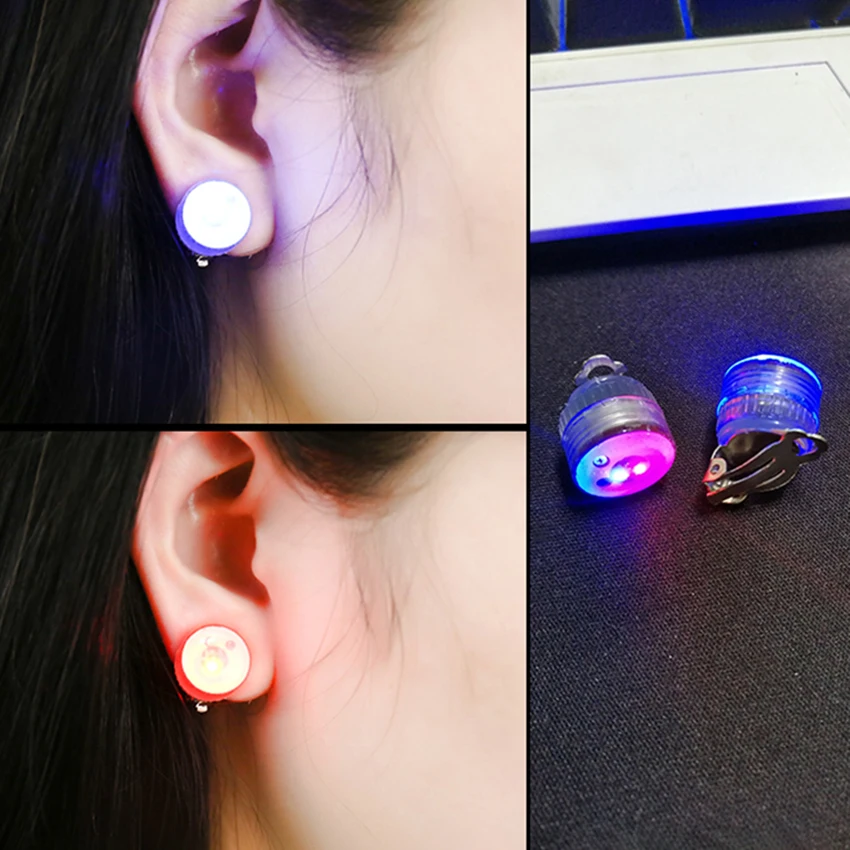 1 pair Flashing Blinking Earrings Charm LED Earring Light Up Ear Stud Earring Jewelry Novelty Lighting for Dance Party