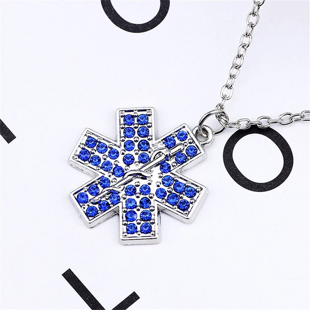 Rhinestone Star of Life Snake Emblem Pendant Necklace 2Color Hexagram Necklace Emergency Medical Symbol Friend Doctor Nurse Gift