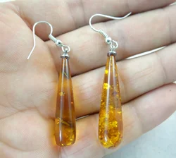 wholesale Natural Precious Modernist Water drop TEARDROP GOLDEN HONEY PRESSED AMBERS Jewelry making earring Q13