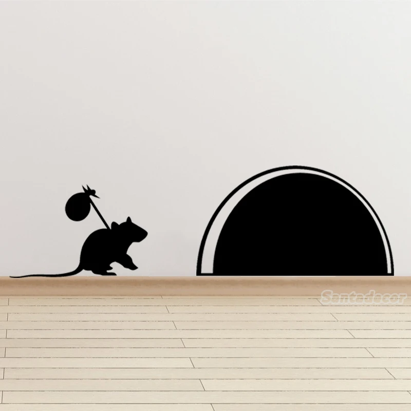 Cute Amusing 3D Mouse Hole Mouse Travelling Mural Decor Vinyl Wall Sticker Art Decals Living Room House Decoration 15 cm x 18 cm