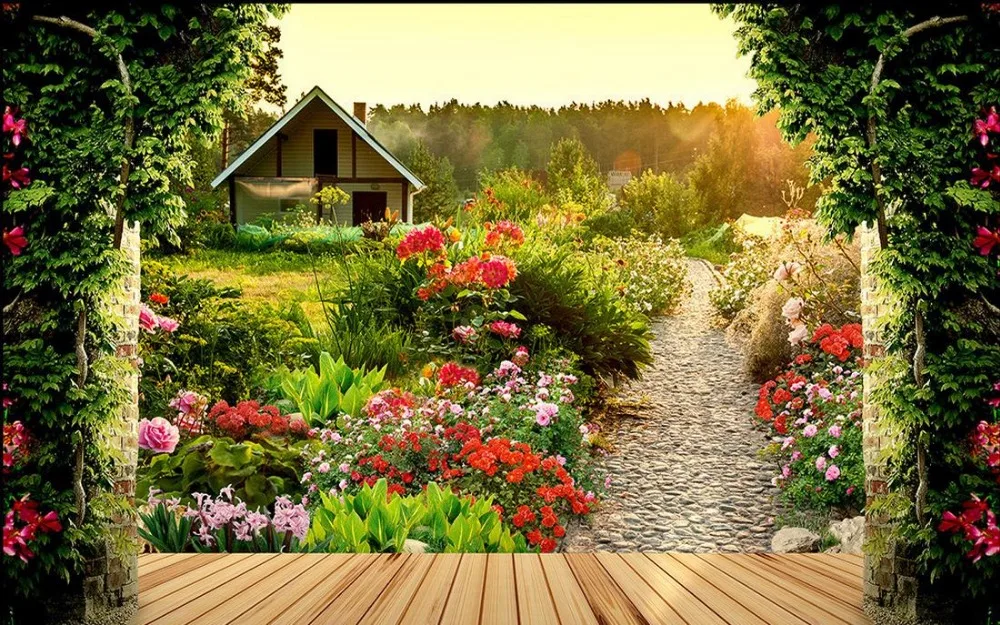 

Custom photo wallpaper Large 3D Stereo romantic garden 3d wall murals wallpaper Home Decoration