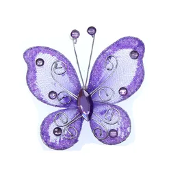 10pcs Purple mesh wire butterflies glitter rhinestone butterfly charm for wedding craft Party DIY Decorations 5.2 x 5.6cm