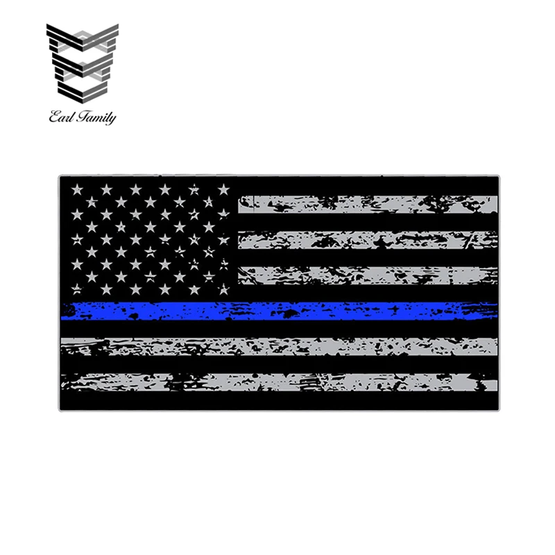 EARLFAMILY 13cm X 7cm Grunge Blue Line Sticker Decal US Flag Gun Law Enforcement Lives Matter Sheriff USA America BLM