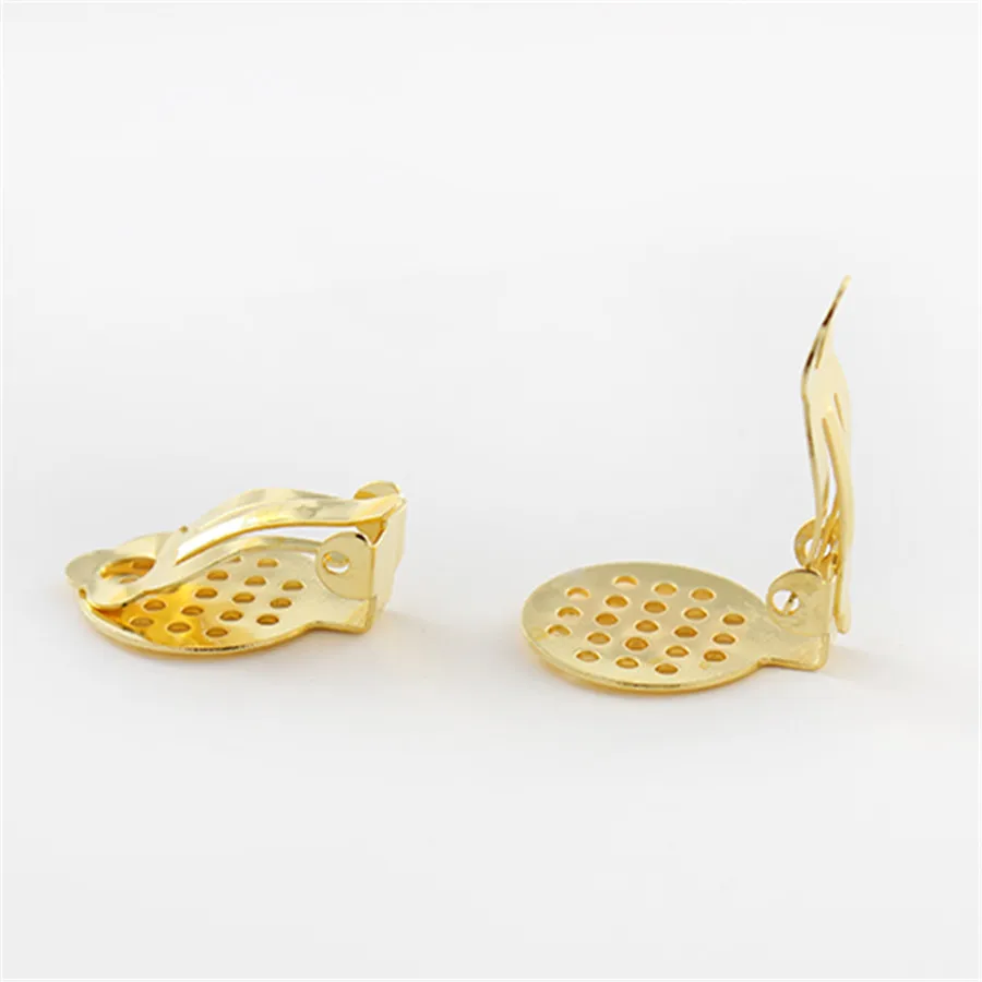 100pcs/lot Copper Ear Clips Rhodium/Gold Color Clip On Earring with 15mm Perforated Pad for DIY Earring Base Tray Findings