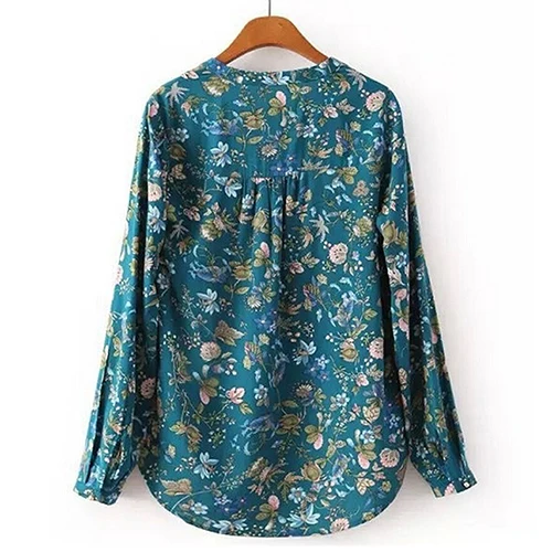 Women Chiffon Blouse 2022 Spring Long Sleeve V-neck Floral Print Shirt Chiffon Tops Irregular Pullover Women Tops blusas Блузки