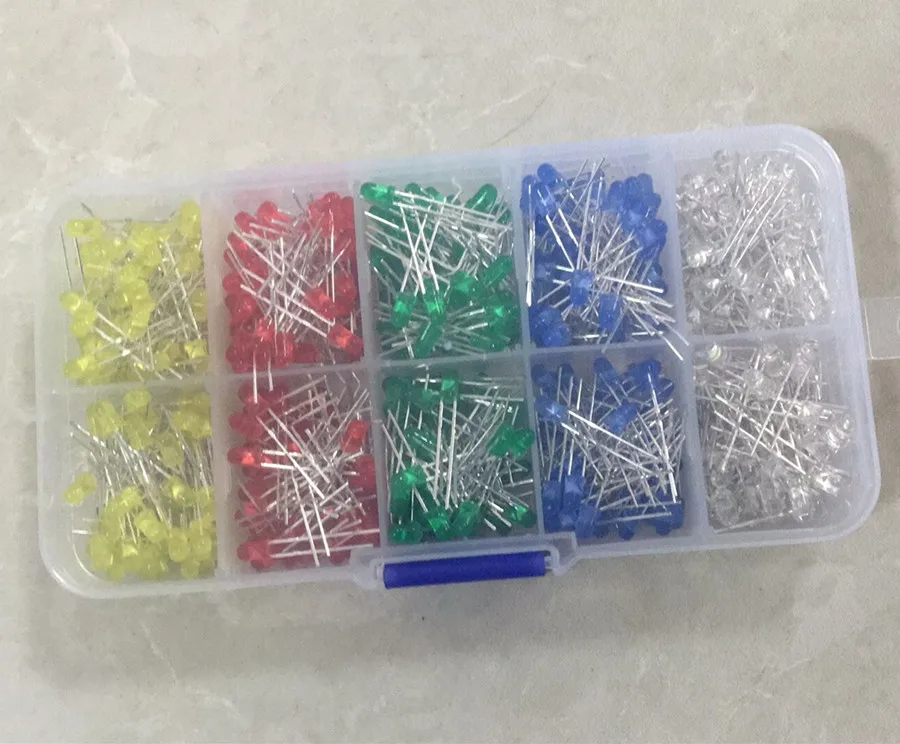 5x100pcs=500Pcs  3MM LED Diode Kit Mixed Color Red Green Yellow Blue White +  BOX