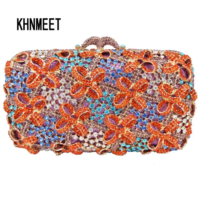 Fashion Crystal Bags Orange Box Evening Bags messenger Bags Crystal Encrusted Bags Clutch Purse sc764