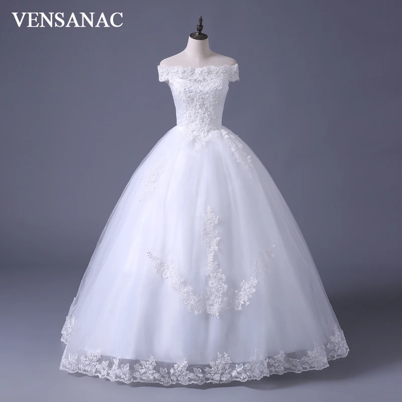 VENSANAC New A Line Lace Sweetheart Short Sleeve White Satin Bridal Wedding Dress Wedding Gown