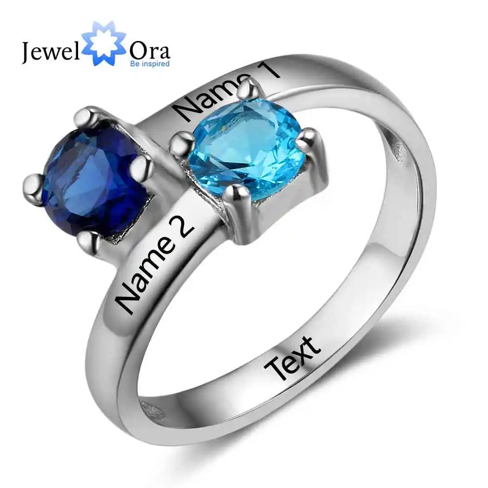 New 925 Sterling Silver Birthstone Ring Engrave Name Engagement Rings Round Shape Rings Free Gift Box JewelOra RI102735